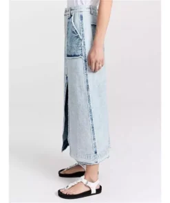 Chic Split Color Patchwork Denim Skirt