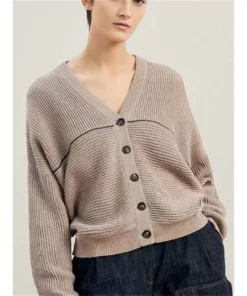 Stylish V-Neck Beaded Chain Women’s Cardigan Jacket