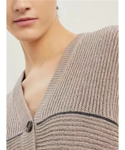 Stylish V-Neck Beaded Chain Women’s Cardigan Jacket