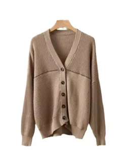 Stylish V-Neck Beaded Chain Women’s Cardigan Jacket