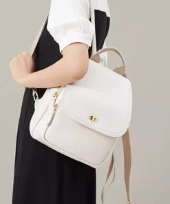 Trendy Off-white Leather Backpack for Women
