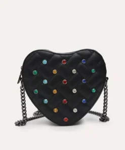 Heart Shaped Crossbody Bag with Colorful Rhinestone Detailing
