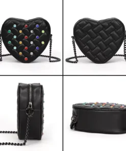 Heart Shaped Crossbody Bag with Colorful Rhinestone Detailing
