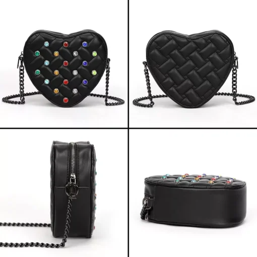 Heart Shaped Crossbody Bag with Colorful Rhinestone Detailing