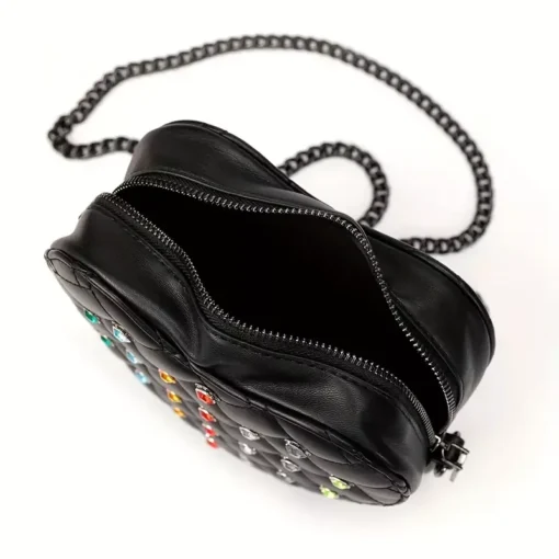 Heart Shaped Crossbody Bag with Colorful Rhinestone Detailing