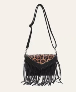 Bohemian Animal Print Crossbody Bag with Tassel Fringe