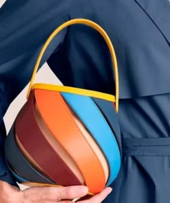 Colorful Striped PU Leather Bucket Handbag