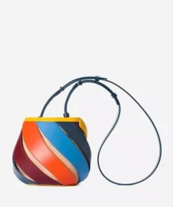 Colorful Striped PU Leather Bucket Handbag