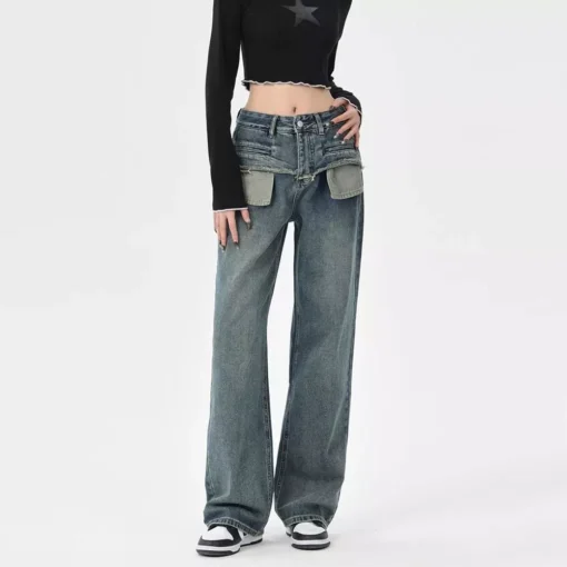 Chic Vintage Distressed High-Waist Straight Leg Women’s Jeans