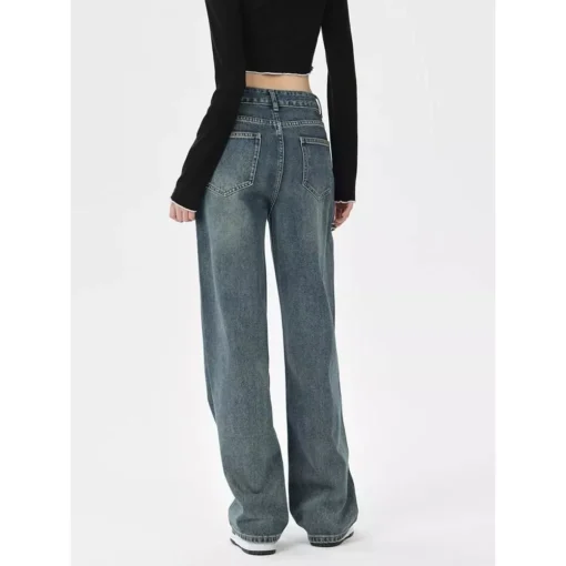 Chic Vintage Distressed High-Waist Straight Leg Women’s Jeans