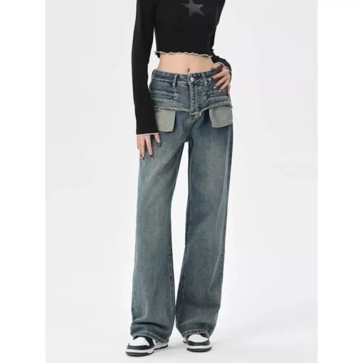 Chic Vintage Distressed High-Waist Straight Leg Women’s Jeans