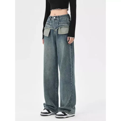 Chic Vintage Distressed High-Waist Straight Leg Women’s Jeans