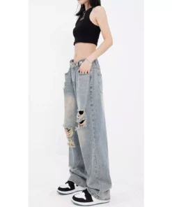 Chic Streetwear Gradient Washed Jeans with Wide Leg Design