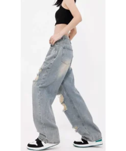 Chic Streetwear Gradient Washed Jeans with Wide Leg Design