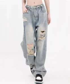 Chic Streetwear Gradient Washed Jeans with Wide Leg Design