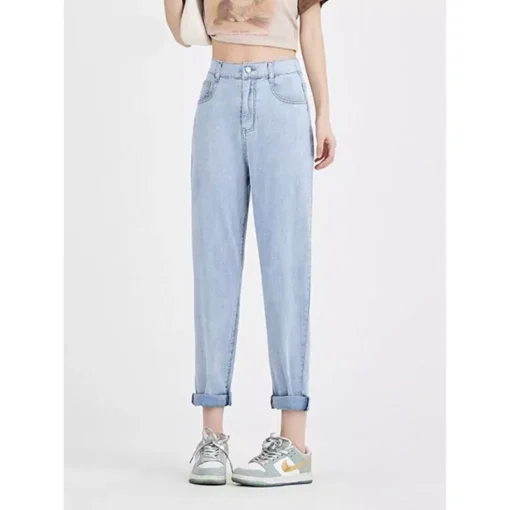 Light Blue Casual High Waist Harem Jeans - Image 2