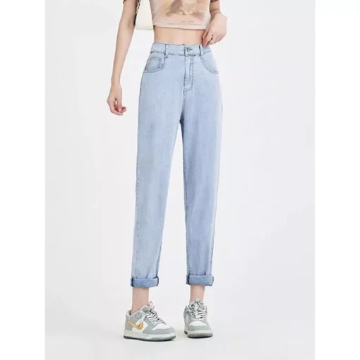 Light Blue Casual High Waist Harem Jeans - Image 4