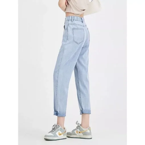 Light Blue Casual High Waist Harem Jeans - Image 5