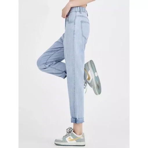 Light Blue Casual High Waist Harem Jeans - Image 6