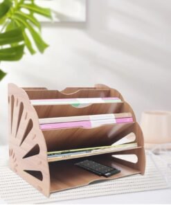 Fan-Style Wooden Document Holder – 5 Section Desk Organizer