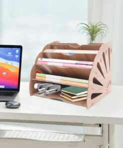 Natural Wood Fan-Shaped File Rack with 5 Compartments