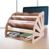 Wooden Fan-Shaped File Organizer with 5 Compartments