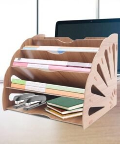 Wooden Fan-Shaped File Organizer with 5 Compartments