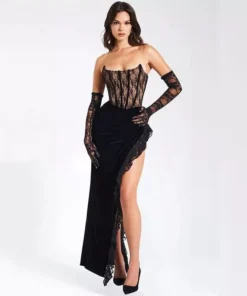Elegant Velvet Lace Maxi Dress