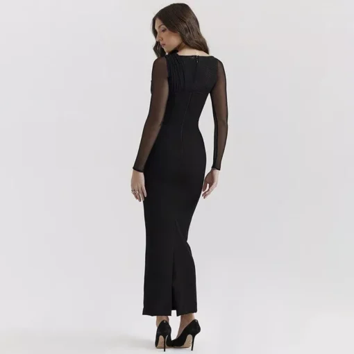 Elegant One-Shoulder Mesh Bodycon Maxi Dress - Image 9
