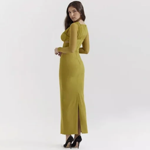 Elegant One-Shoulder Mesh Bodycon Maxi Dress - Image 13