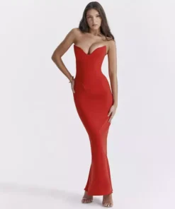 Elegant Off-Shoulder Fishbone Bodycon Maxi Dress