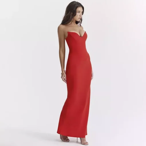 Elegant Off-Shoulder Fishbone Bodycon Maxi Dress - Image 6