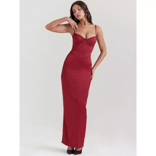 Elegant Satin Backless Bodycon Maxi Dress - Image 7
