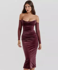 Off Shoulder Velvet Christmas Dress