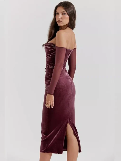 Off Shoulder Velvet Christmas Dress - Image 5