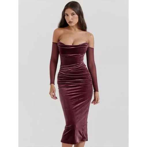 Off Shoulder Velvet Christmas Dress - Image 2
