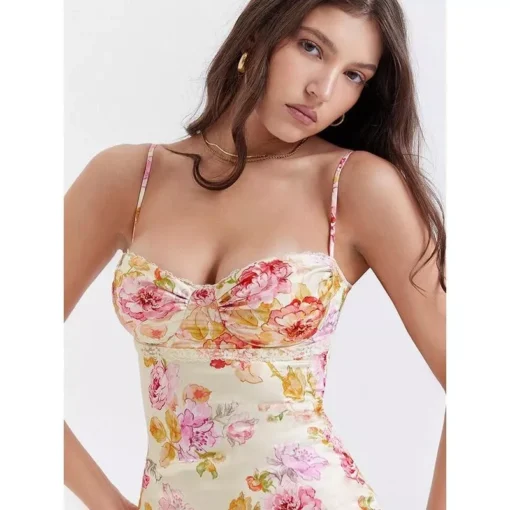 Floral Print Midi Dress with Spaghetti Straps & Backless Design - Image 7