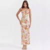Floral Print Midi Dress with Spaghetti Straps & Backless Design