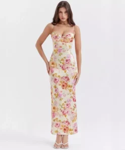 Floral Print Midi Dress with Spaghetti Straps & Backless Design