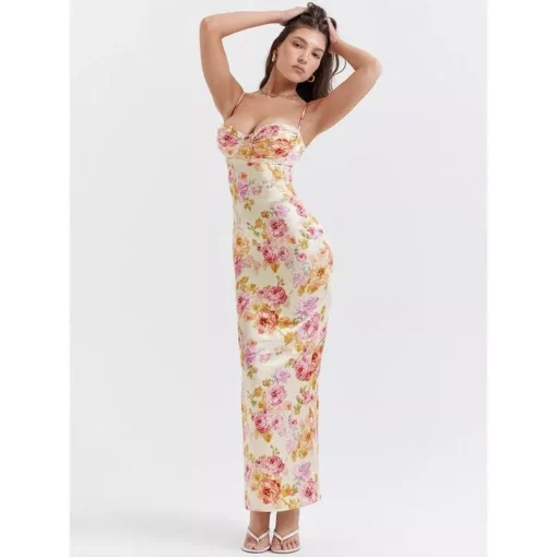 Floral Print Midi Dress with Spaghetti Straps & Backless Design - Image 4