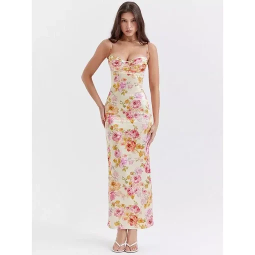 Floral Print Midi Dress with Spaghetti Straps & Backless Design - Image 3