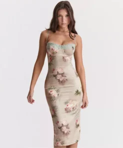 Backless Spaghetti Strap Lace Midi Dress