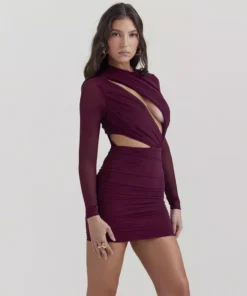 Mesh Pleated Mini Bodycon Dress