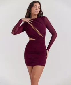 Mesh Pleated Mini Bodycon Dress