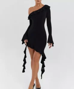 Asymmetrical One-Shoulder Ruffle Mini Dress