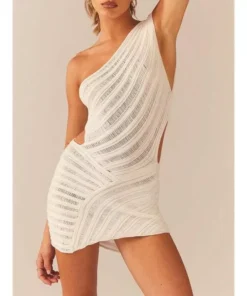 Y2K Crochet Knit One-Shoulder Backless Bodycon Mini Dress – Summer Beach & Streetwear