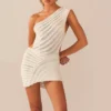 Y2K Crochet Knit One-Shoulder Backless Bodycon Mini Dress – Summer Beach & Streetwear