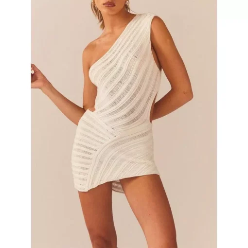 Y2K Crochet Knit One-Shoulder Backless Bodycon Mini Dress – Summer Beach & Streetwear