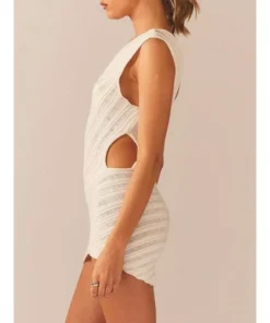Y2K Crochet Knit One-Shoulder Backless Bodycon Mini Dress – Summer Beach & Streetwear