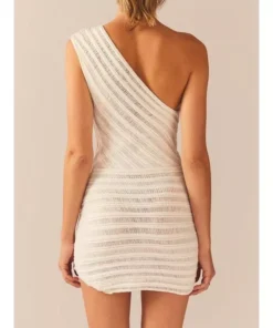 Y2K Crochet Knit One-Shoulder Backless Bodycon Mini Dress – Summer Beach & Streetwear